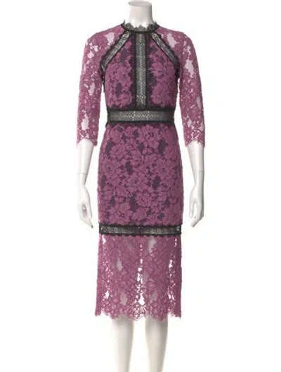 Pre-owned Alexis Lace Pattern Midi Length Dress In Purple