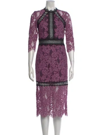 Pre-owned Alexis Lace Pattern Midi Length Dress In Purple