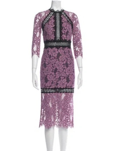 Pre-owned Alexis Lace Pattern Midi Length Dress In Purple