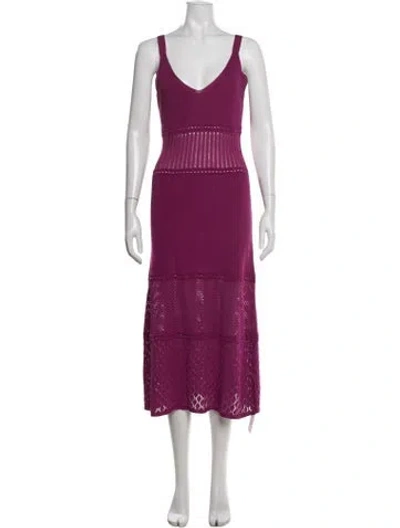 Pre-owned Alexis Lace Pattern Midi Length Dress In Purple