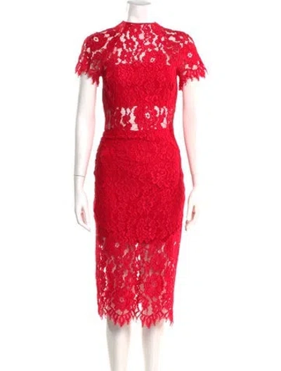 Pre-owned Alexis Lace Pattern Midi Length Dress In Red