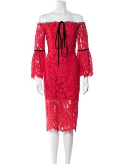 Pre-owned Alexis Lace Pattern Midi Length Dress In Red