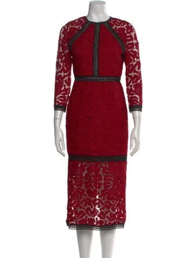 Pre-owned Alexis Lace Pattern Midi Length Dress In Red