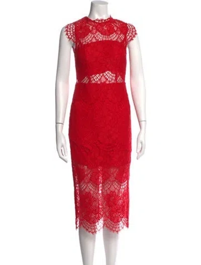Pre-owned Alexis Lace Pattern Midi Length Dress In Red