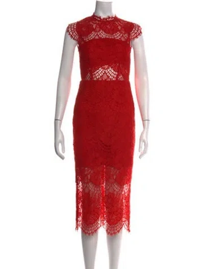 Pre-owned Alexis Lace Pattern Midi Length Dress In Red