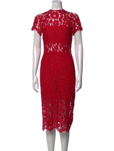 Pre-owned Alexis Lace Pattern Midi Length Dress In Red
