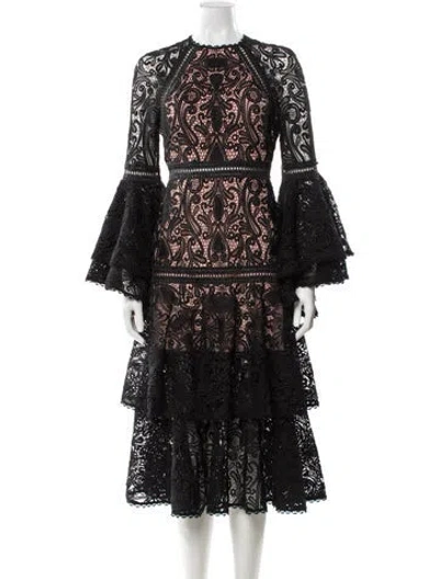 Pre-owned Alexis Lace Pattern Midi Length Dress W/ Tags In Black