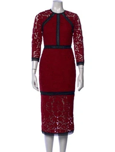 Pre-owned Alexis Lace Pattern Midi Length Dress W/ Tags In Black