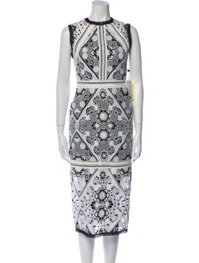 Pre-owned Alexis Lace Pattern Midi Length Dress In White