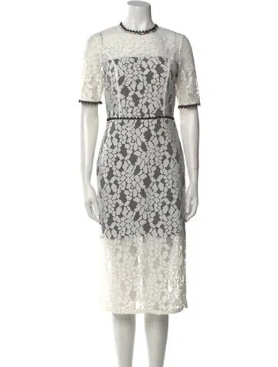 Pre-owned Alexis Lace Pattern Midi Length Dress In White
