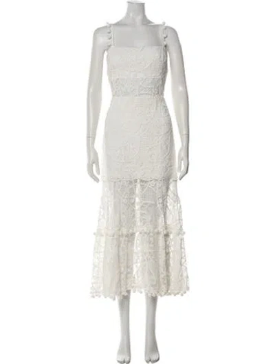 Pre-owned Alexis Lace Pattern Midi Length Dress In White