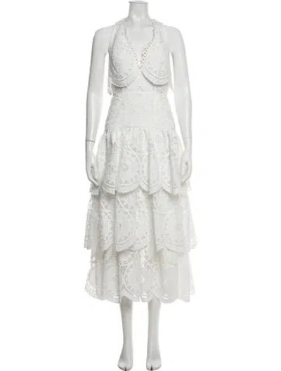 Pre-owned Alexis Lace Pattern Midi Length Dress In White