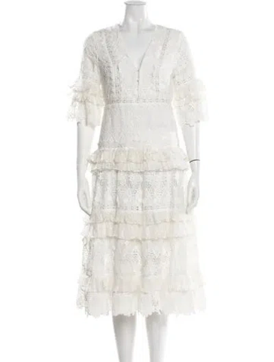 Pre-owned Alexis Lace Pattern Midi Length Dress In White