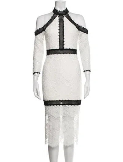 Pre-owned Alexis Lace Pattern Midi Length Dress In White