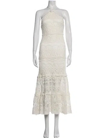 Pre-owned Alexis Lace Pattern Midi Length Dress In White