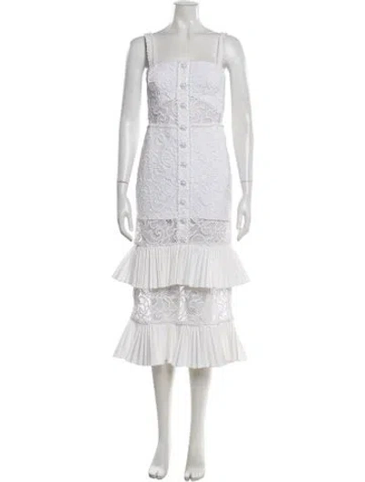 Pre-owned Alexis Lace Pattern Midi Length Dress In White