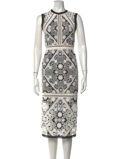 Pre-owned Alexis Lace Pattern Midi Length Dress In White