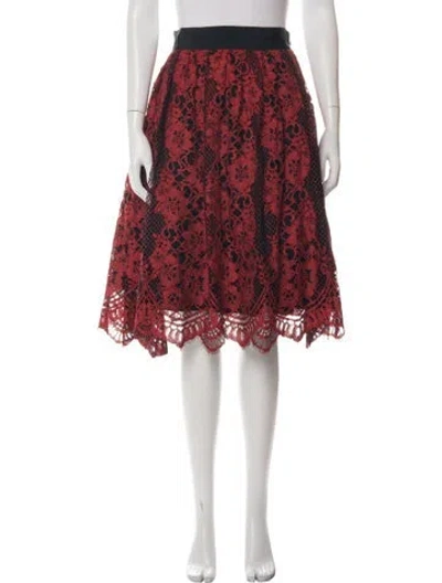 Pre-owned Alexis Lace Pattern Midi Length Skirt In Red