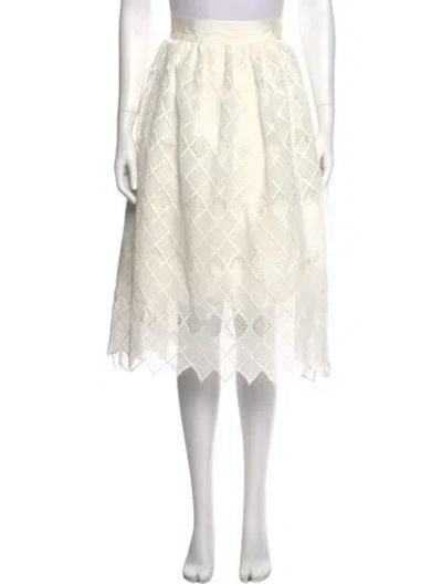 Pre-owned Alexis Lace Pattern Midi Length Skirt In White
