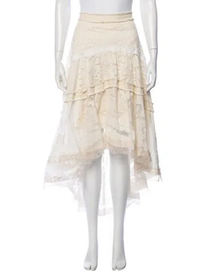 Pre-owned Alexis Lace Pattern Midi Length Skirt In White