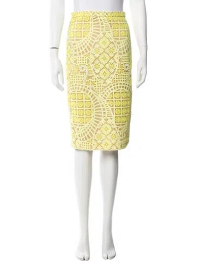 Pre-owned Alexis Lace Pattern Midi Length Skirt In Yellow