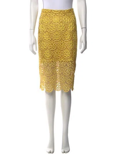 Pre-owned Alexis Lace Pattern Midi Length Skirt In Yellow