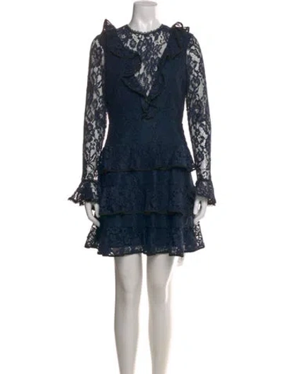 Pre-owned Alexis Lace Pattern Mini Dress In Blue