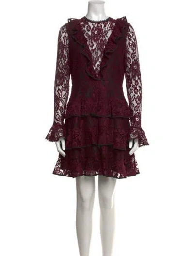 Pre-owned Alexis Lace Pattern Mini Dress In Burgundy