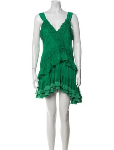 Pre-owned Alexis Lace Pattern Mini Dress In Green