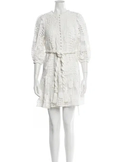 Pre-owned Alexis Lace Pattern Mini Dress In White
