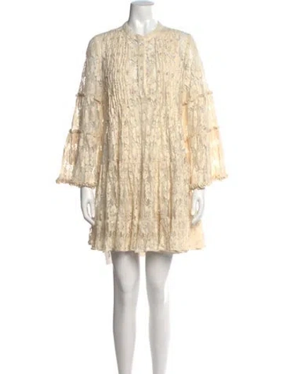 Pre-owned Alexis Lace Pattern Mini Dress In White