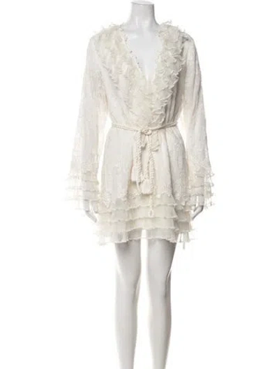 Pre-owned Alexis Lace Pattern Mini Dress In White