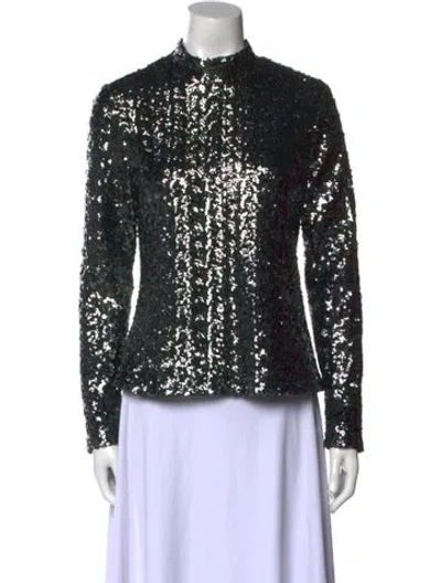 Pre-owned Alexis Lace Pattern Mock Neck Blouse In Black