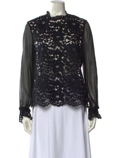 Pre-owned Alexis Lace Pattern Mock Neck Blouse In Black