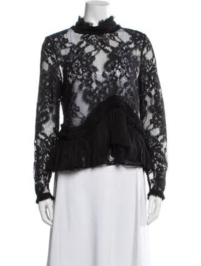 Pre-owned Alexis Lace Pattern Mock Neck Blouse In Black