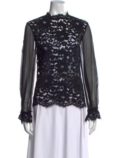 Pre-owned Alexis Lace Pattern Mock Neck Blouse In Black