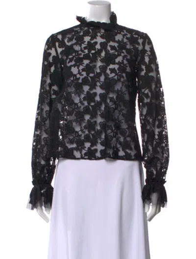 Pre-owned Alexis Lace Pattern Mock Neck Blouse In Black