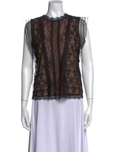 Pre-owned Alexis Lace Pattern Mock Neck Blouse In Black