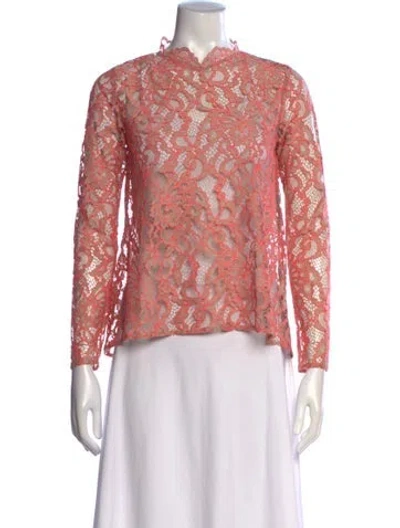 Pre-owned Alexis Lace Pattern Mock Neck Blouse In Neutrals