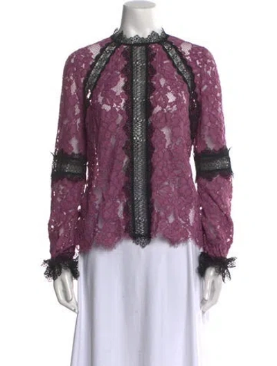 Pre-owned Alexis Lace Pattern Mock Neck Blouse In Purple