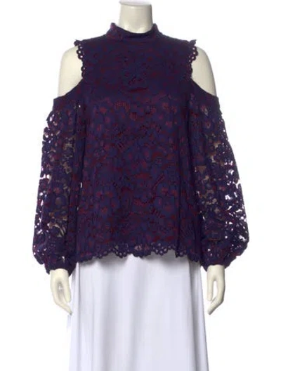 Pre-owned Alexis Lace Pattern Mock Neck Blouse In Purple