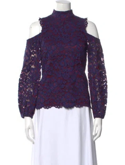 Pre-owned Alexis Lace Pattern Mock Neck Blouse In Purple