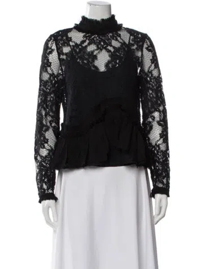 Pre-owned Alexis Lace Pattern Mock Neck Blouse W/ Tags In Blue