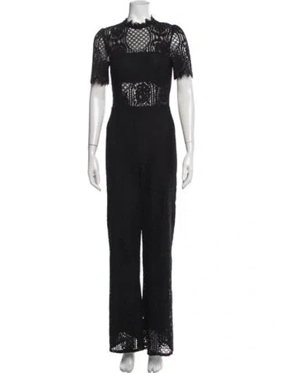 Pre-owned Alexis Lace Pattern Mock Neck Jumpsuit In Black