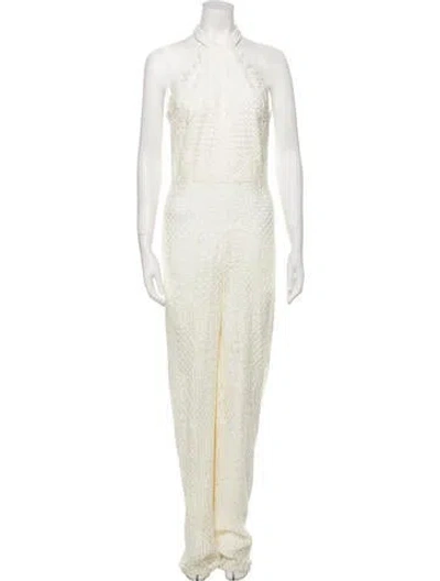 Pre-owned Alexis Lace Pattern Mock Neck Jumpsuit In Neutral