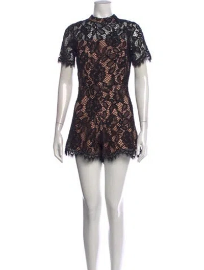 Pre-owned Alexis Lace Pattern Mock Neck Romper In Black