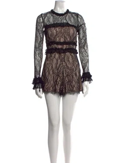 Pre-owned Alexis Lace Pattern Mock Neck Romper In Black