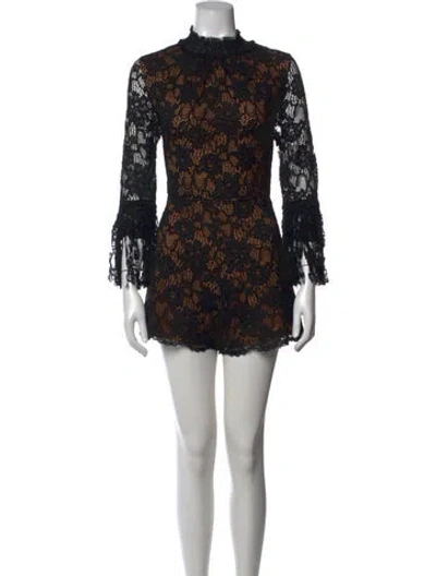 Pre-owned Alexis Lace Pattern Mock Neck Romper In Black/neutrals