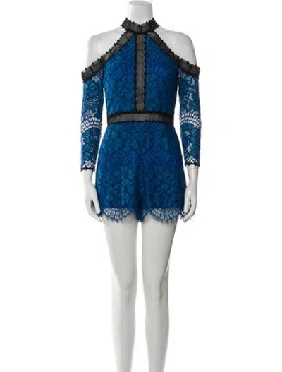 Pre-owned Alexis Lace Pattern Mock Neck Romper In Multi