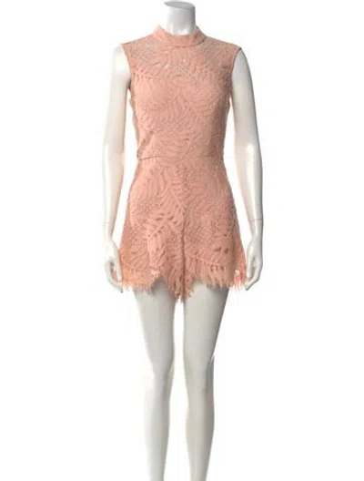 Pre-owned Alexis Lace Pattern Mock Neck Romper In Pink